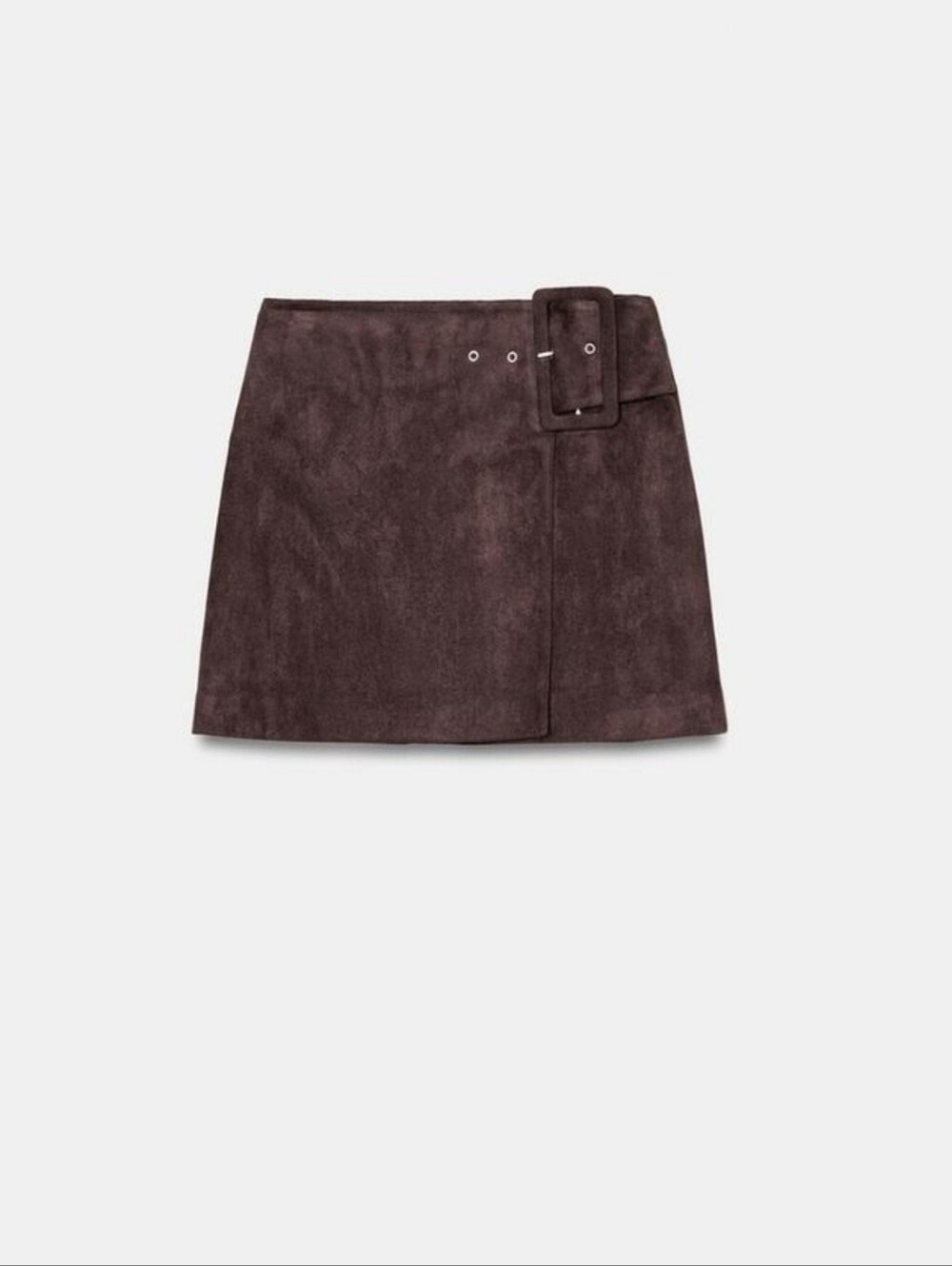 ZARA Suede Buckle Mini Skirt in Dark Brown SIZE XS